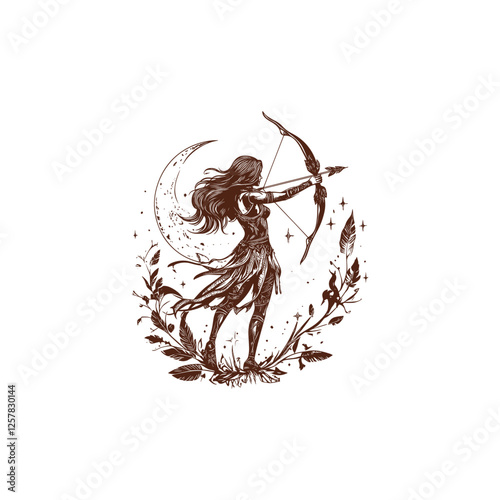 Artemis Goddess of nature greek mythology design vector template logo t-shirt illustration
