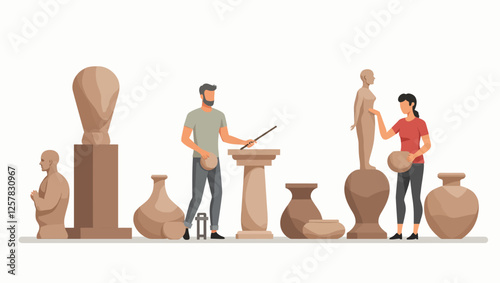 Sculptors create sculptures from stone, clay and pottery. Creative people make figurines with chisels and hammers. Set of flat isolated vector illustrations on white background.