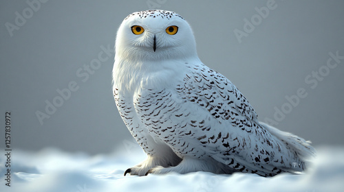 a snowy owl sitting on a snowy surface photo