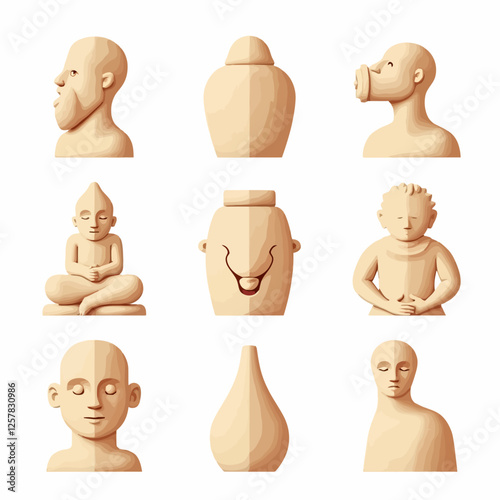 Sculptors create sculptures from stone, clay and pottery. Creative people make figurines with chisels and hammers. Set of flat isolated vector illustrations on white background.