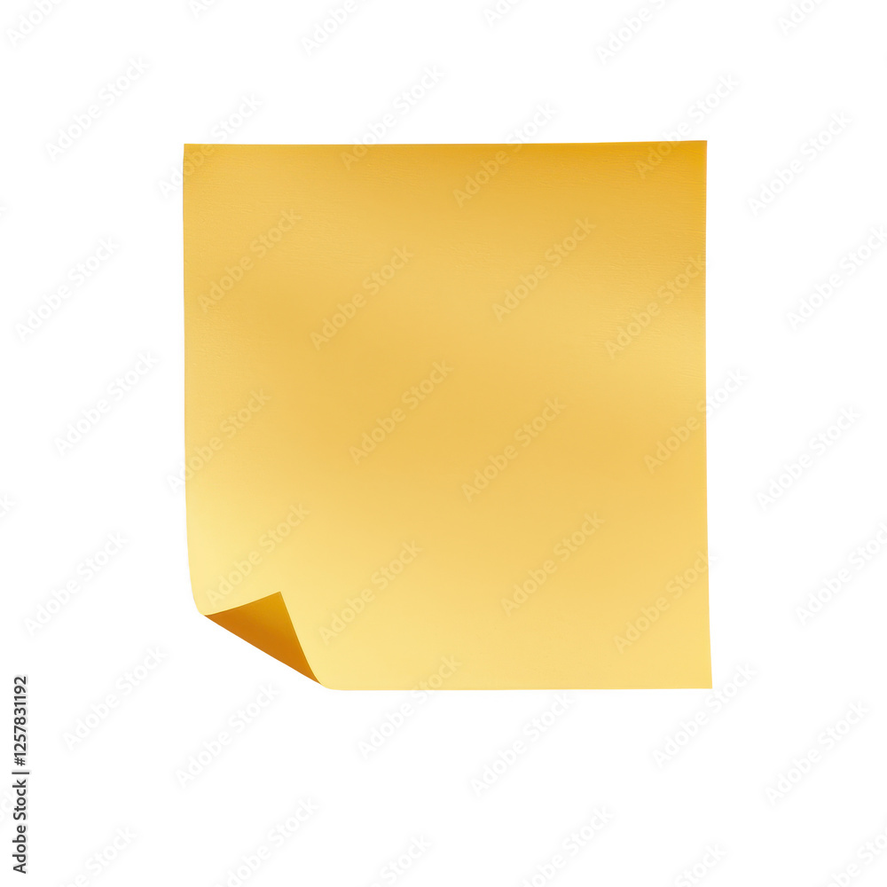 Yellow sticky note with a slightly curled corner, isolated on a white background. Yellow sticky note with a slightly curled corner, isolated on a white background.