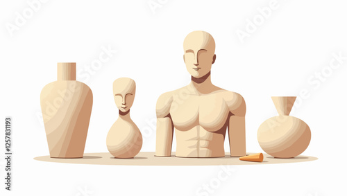 Sculptors create sculptures from stone, clay and pottery. Creative people make figurines with chisels and hammers. Set of flat isolated vector illustrations on white background.