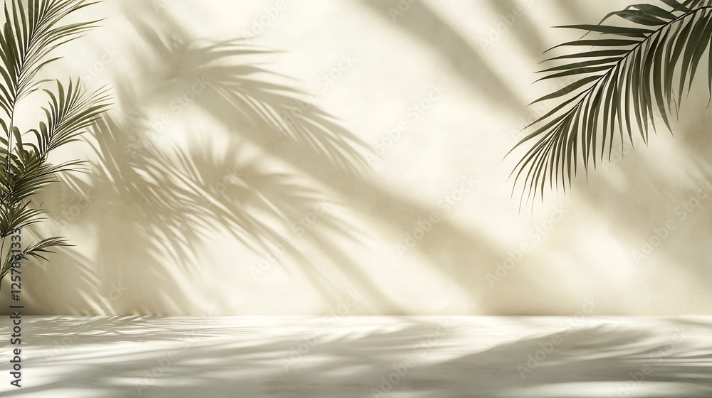 Obraz premium Serene Palm Shadows Soft Light Background. AI Generated
