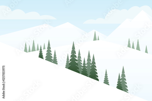 Snowy landscape with frozen trees and tranquility