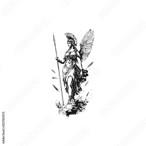 Athena Goddess of wisdom greek mythology standing design vector template logo t-shirt illustration