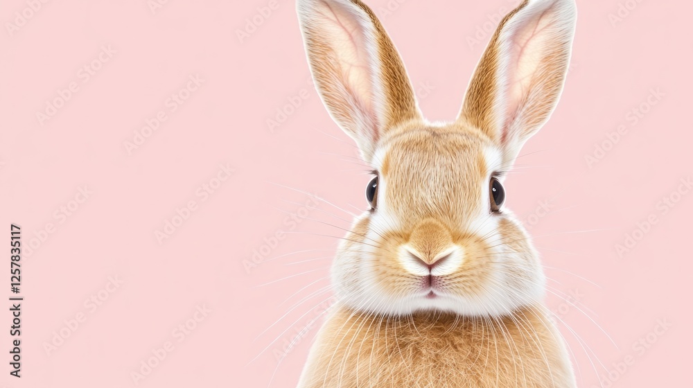 Obraz premium Cute bunny on pink background, Easter concept