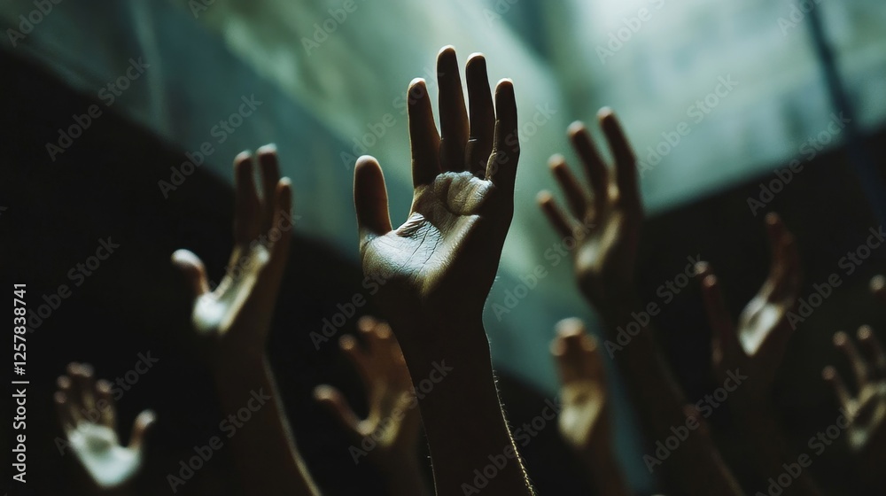 Close-up Of Raised Hands, Close-up Of Raised Hands,