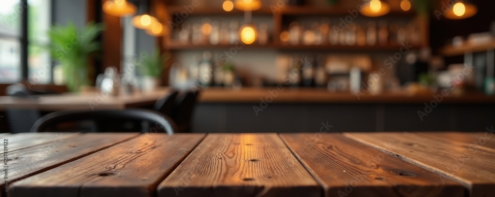 Rustic wooden table, blurred restaurant backdrop, menu, rustic Rustic wooden table, blurred restaurant backdrop, menu, rustic