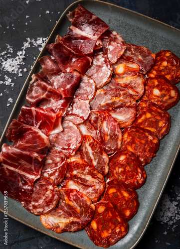 Plato con loncheados ibéricos jamón chorizo y carne curada