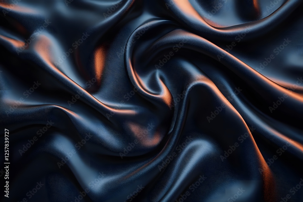 Fototapeta premium Luxurious Dark Blue Satin Fabric with Elegant Folds for Interior Design and Fashion Projects