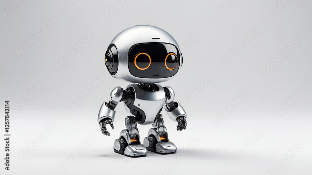 silver black and orange futuristic screen robot 3d render isolated on white background with copy space for text silver black and orange futuristic screen robot 3d render isolated on white background with copy space for text