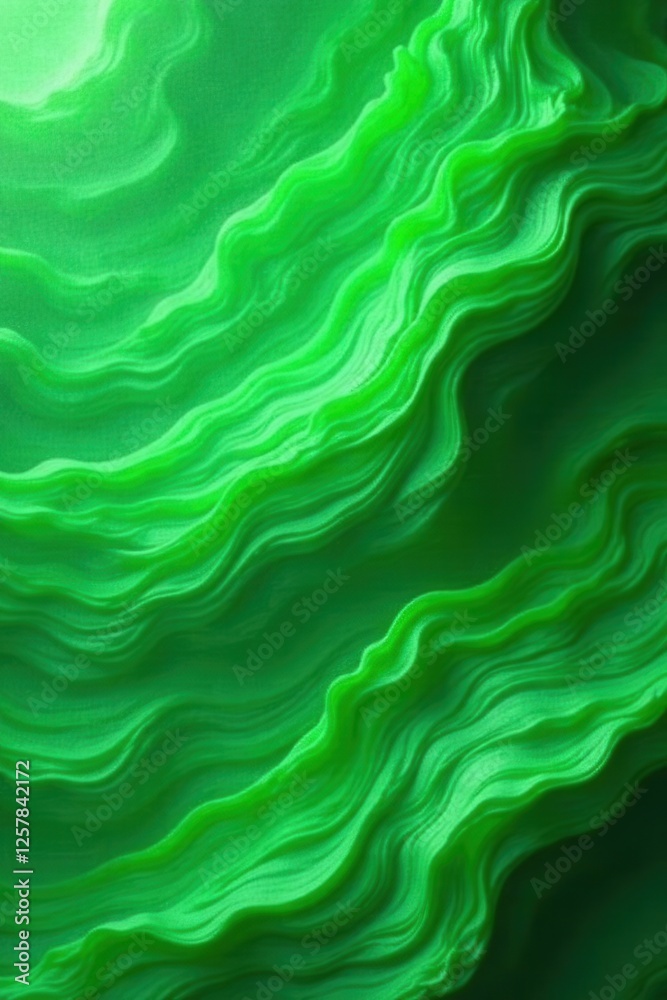Fototapeta premium Abstract swirling green waves, textured backdrop, illustration, graphic, spring