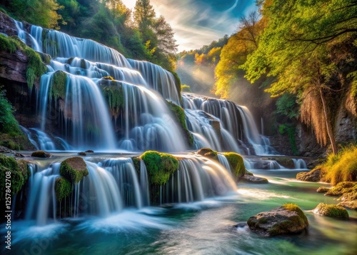 Cascading water, a Piedmont waterfall portrait. Rittana's serene beauty, Italy.