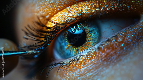 a close up of a person ' s eye with glitter photo