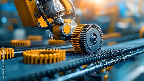 Automated conveyor belt system transporting freshly molded plastic products through a highly efficient and technologically advanced manufacturing facility  The image depicts the seamless of machinery