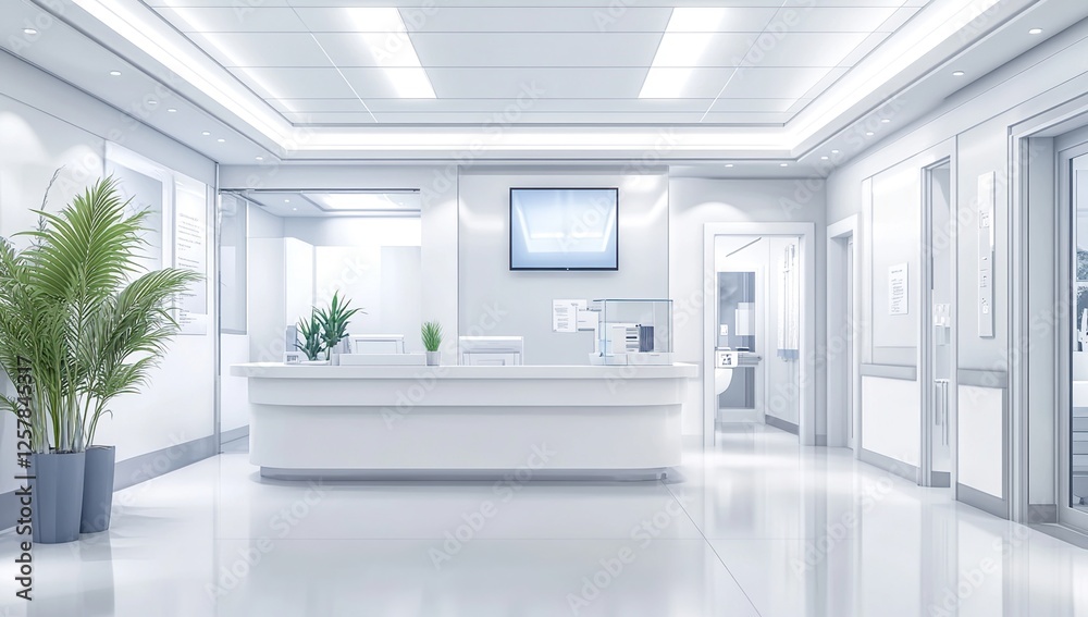 Modern Hospital Reception Design: Clean, Bright, and Efficient Waiting Area with Minimalist Aesthetic Modern Hospital Reception Design: Clean, Bright, and Efficient Waiting Area with Minimalist Aesthetic