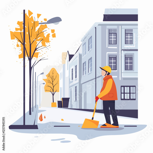 Illustration Street cleaner. Man with a broom. Janitor.