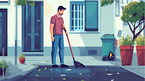 Illustration Street cleaner. Man with a broom. Janitor.