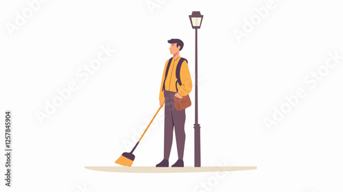 Illustration Street cleaner. Man with a broom. Janitor.