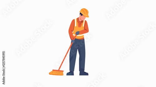 Illustration Street cleaner. Man with a broom. Janitor.