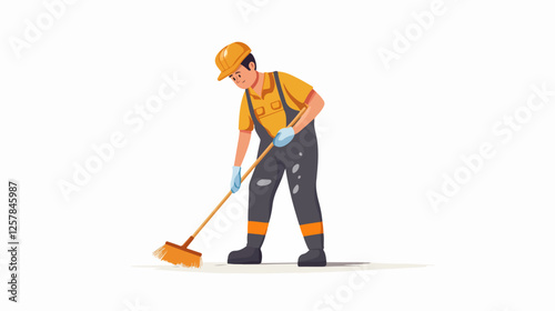 Illustration Street cleaner. Man with a broom. Janitor.