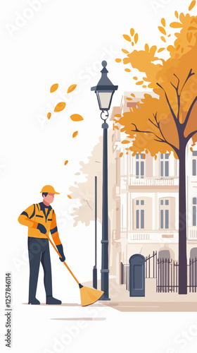 Illustration Street cleaner. Man with a broom. Janitor.