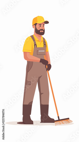 Illustration Street cleaner. Man with a broom. Janitor.