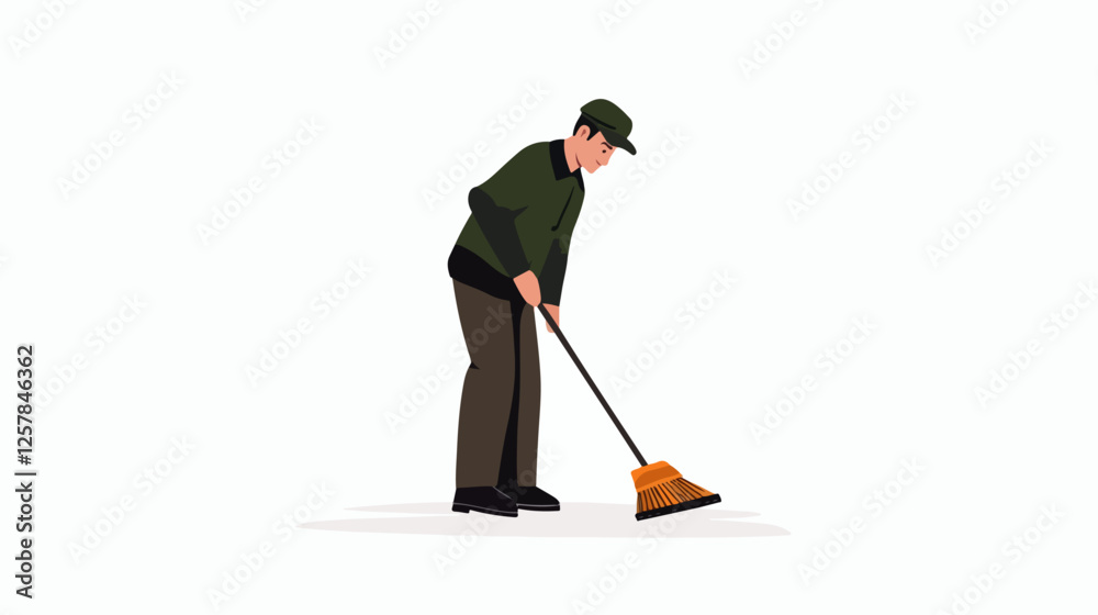 Illustration Street cleaner. Man with a broom. Janitor. Illustration Street cleaner. Man with a broom. Janitor.