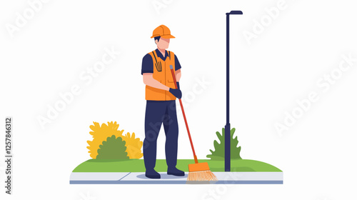 Illustration Street cleaner. Man with a broom. Janitor.