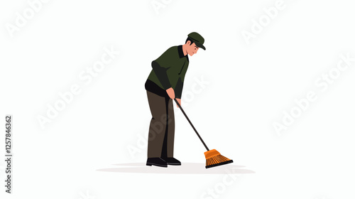 Illustration Street cleaner. Man with a broom. Janitor.