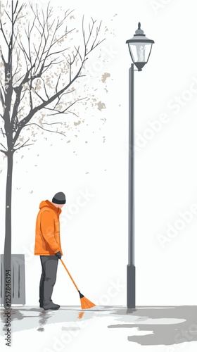 Illustration Street cleaner. Man with a broom. Janitor.