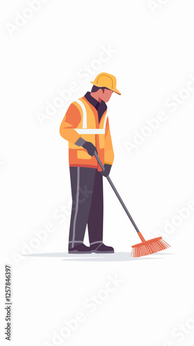 Illustration Street cleaner. Man with a broom. Janitor.