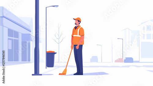 Illustration Street cleaner. Man with a broom. Janitor.