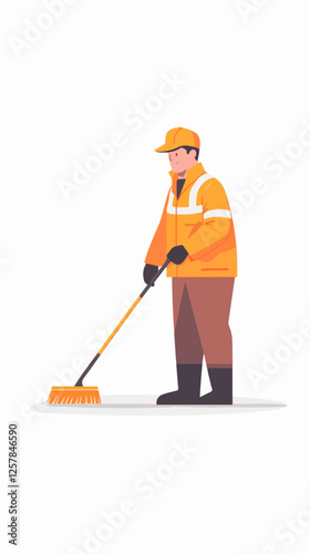 Illustration Street cleaner. Man with a broom. Janitor.