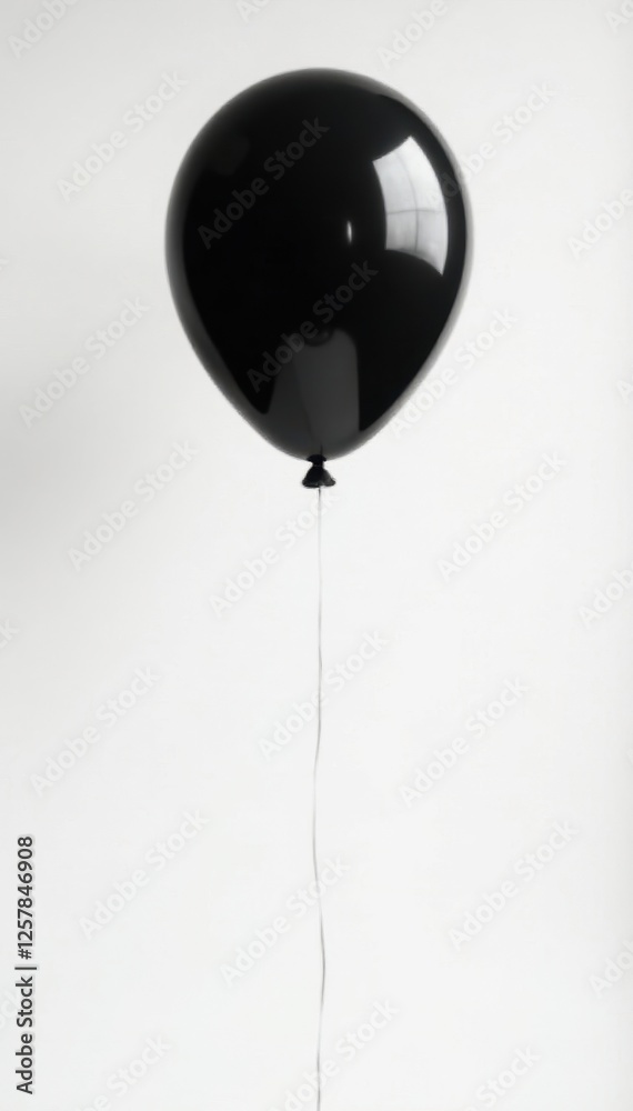 Obraz premium Black balloon against pure white, thin string attached , hope, event, subtle