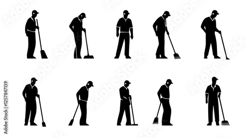 Illustration Street cleaner. Man with a broom. Janitor.