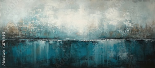 Abstract teal & grey landscape painting photo