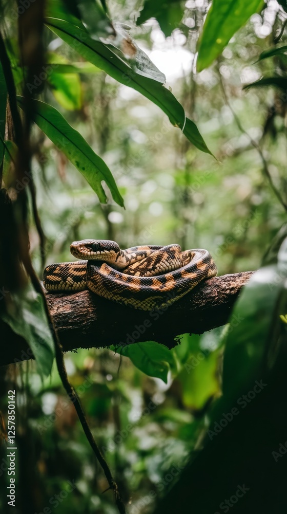 Fototapeta premium Jungle Snake on a Branch - A Serpentine Beauty in Nature's Embrace