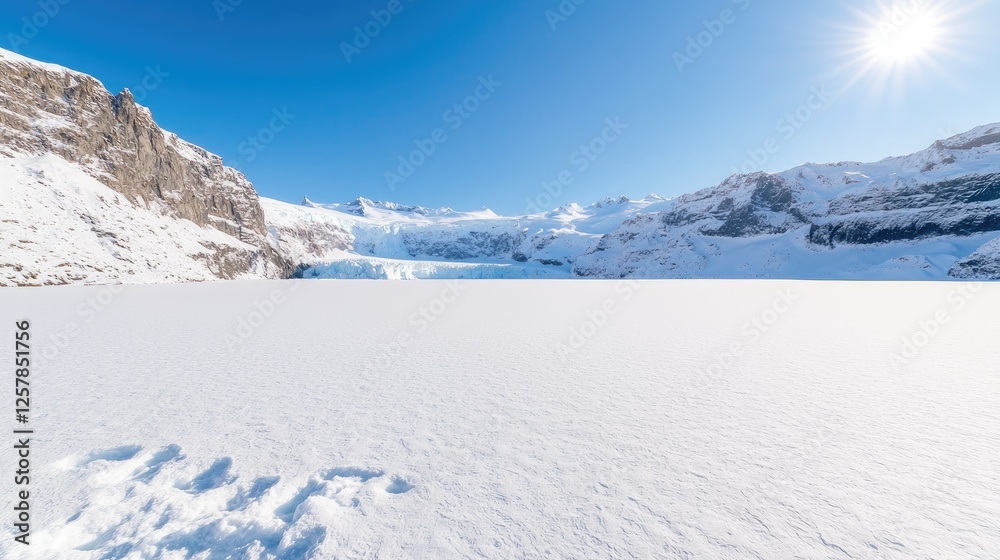 Obraz premium Frozen lake, glacier, mountains, winter sun, landscape photography