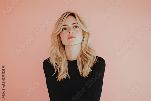 woman, beauty, hair, fashion, model, face, people, blond, blonde, one, person, smile, smiling, studio, looking, lady, dress, expression, glamour, emotion