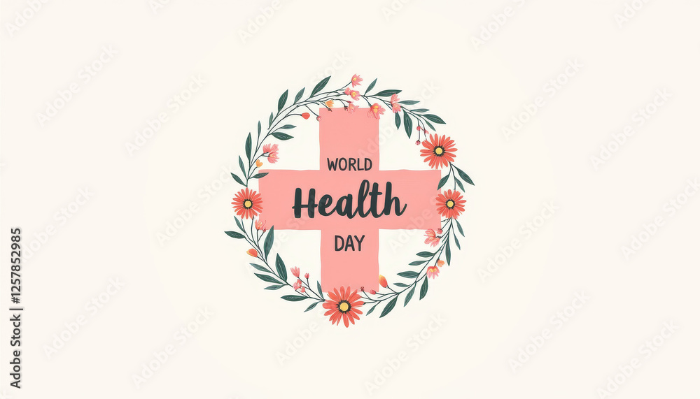 Floral medical cross illustration with text, wellness concept Floral medical cross illustration with text, wellness concept