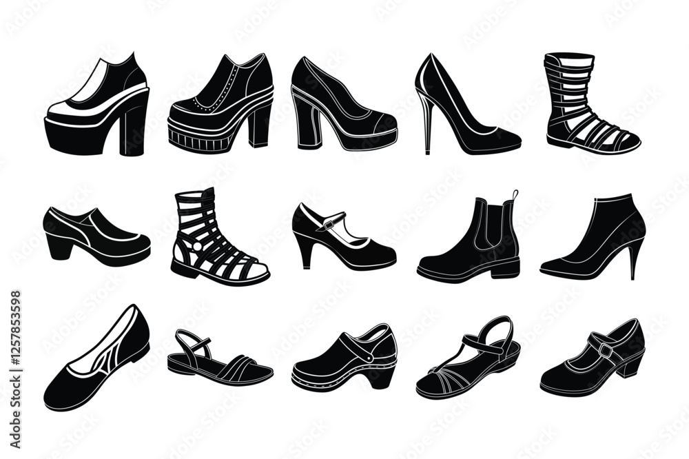 Black and White Women's Shoes Collection Vector Illustration for Fashion and Design Free Download Black and White Women's Shoes Collection Vector Illustration for Fashion and Design Free Download