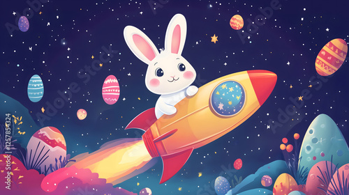 Easter Bunny Piloting a Rocket