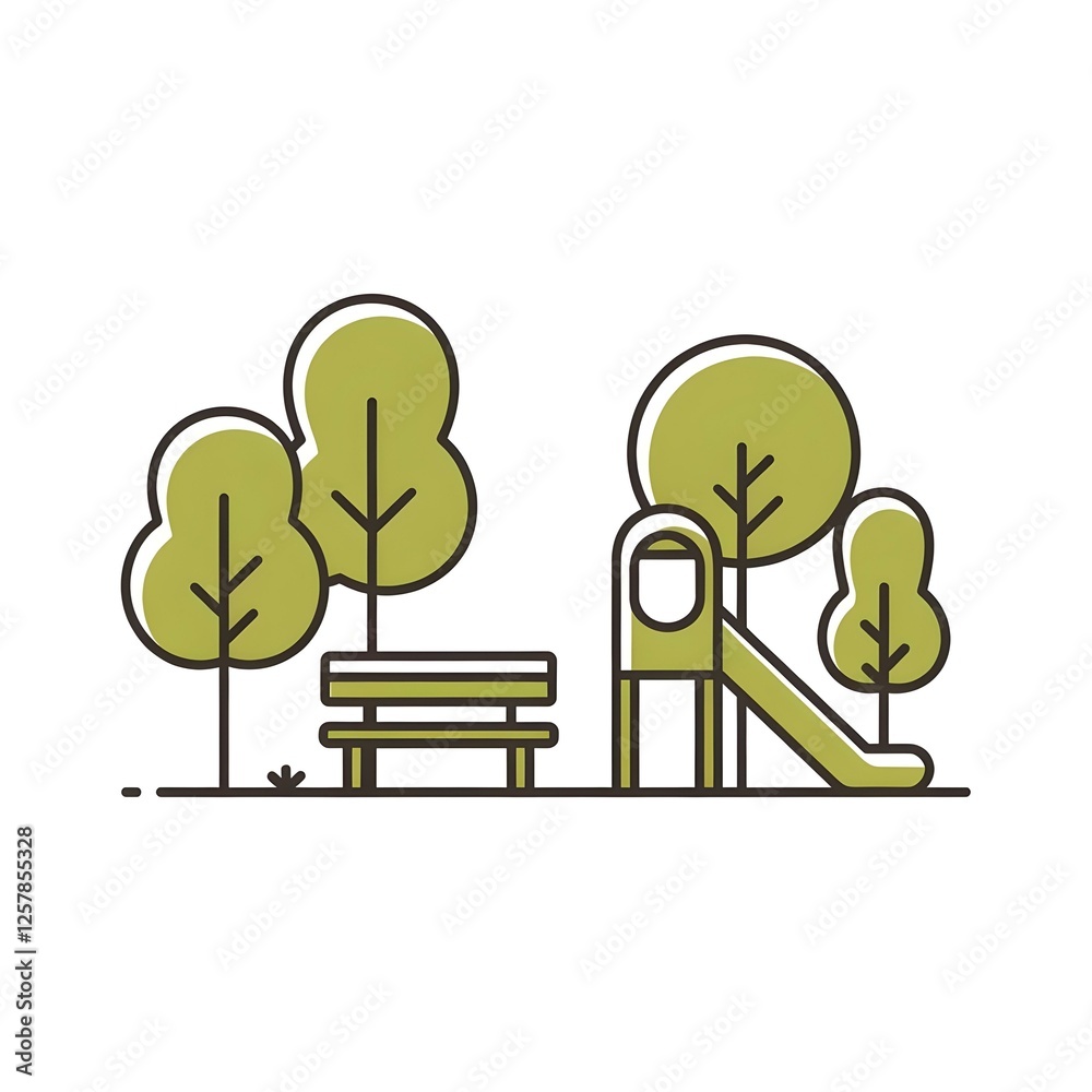 Vector Illustration of a Playground with Tree Park and Bench – Perfect for Outdoor Play, Family Activities, Recreation, and Child-friendly Spaces Vector Illustration of a Playground with Tree Park and Bench – Perfect for Outdoor Play, Family Activities, Recreation, and Child-friendly Spaces