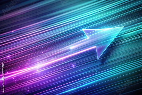 Glowing purple arrow streaks across a turquoise screen, blurring in vibrant, abstract digital motion.