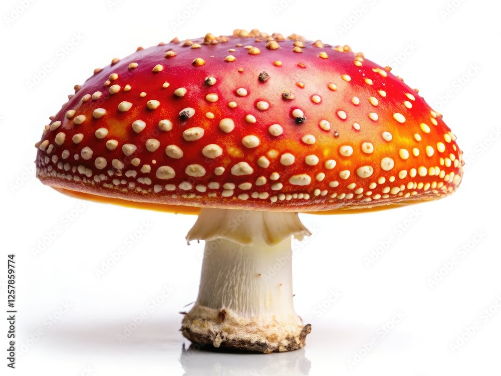 Obraz premium High-depth-of-field photography showcases a single, edible wild mushroom, its delicate features sharply defined against a pure white background.