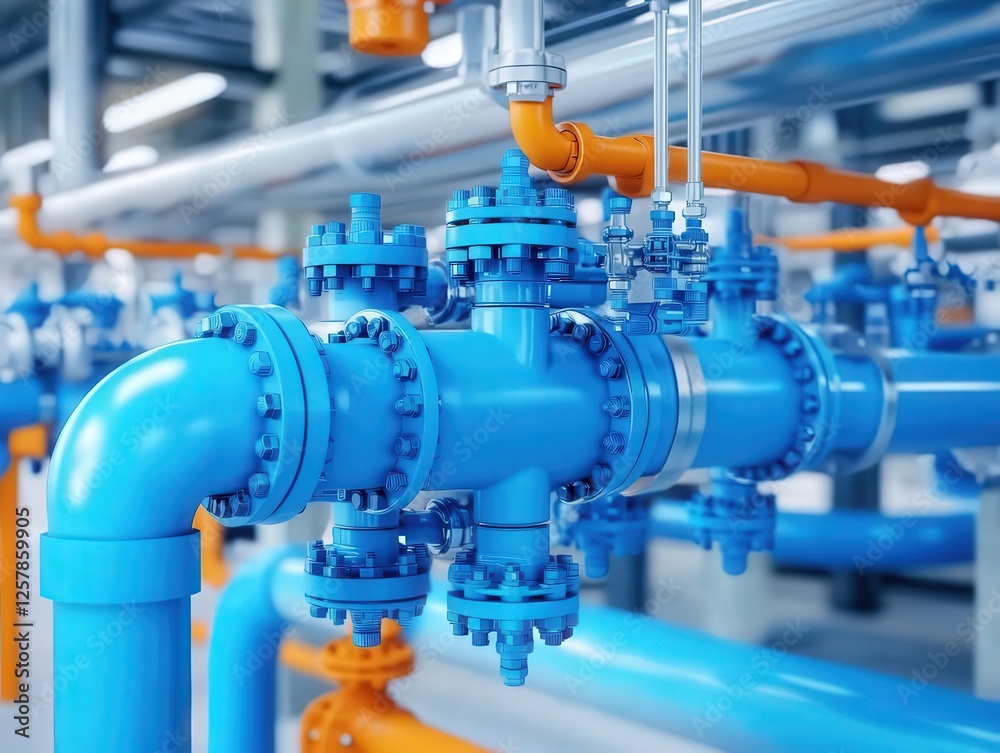 Fluid dynamics simulation in pipe systems industrial facility 3d model technical environment close-up view engineering concepts Fluid dynamics simulation in pipe systems industrial facility 3d model technical environment close-up view engineering concepts