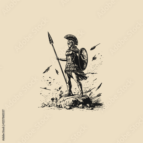 Athena Goddess of wisdom greek mythology standing design vector template logo t-shirt illustration