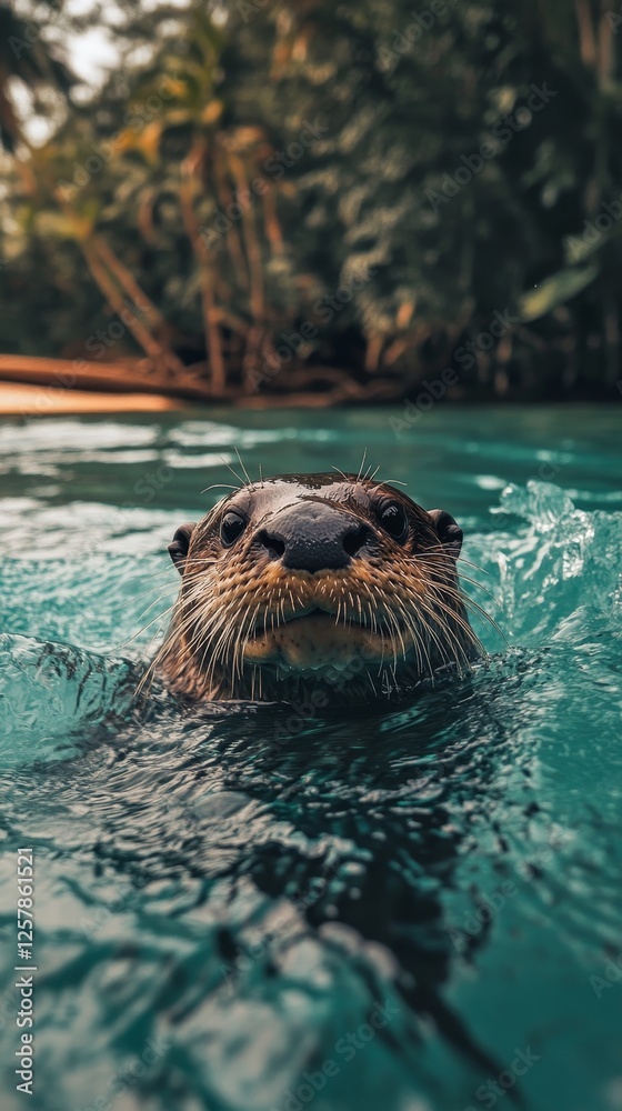 Fototapeta premium Enchanted Otter in a Lush Tropical River