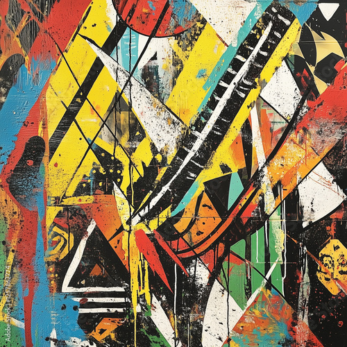 abstract graffiti style elements with vibrant and intricate African patterns and textures.